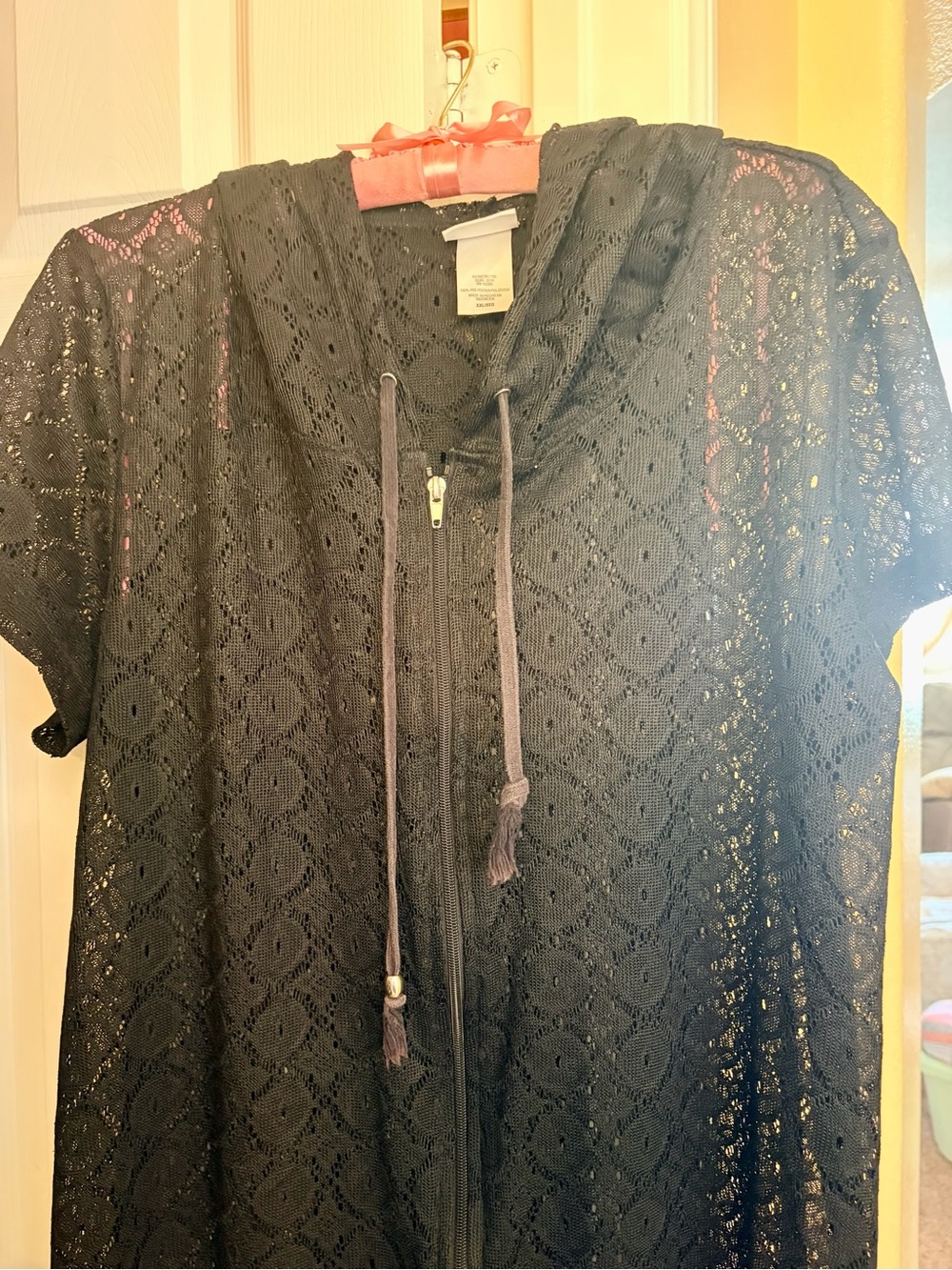 Jaclyn Smith Black Lace Zip Hoodie Swim Coverup - Picture 6 of 7